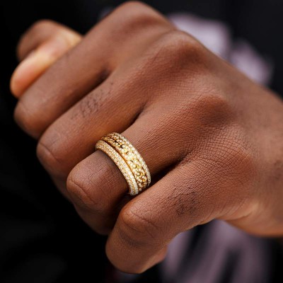 Micro Paved Moissanite Rotatable Cuban Link S925 Silver Ring