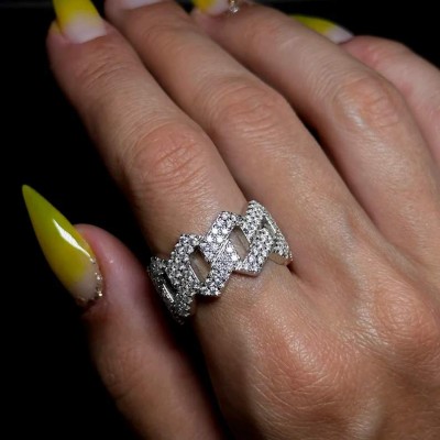 VVS1 Moissanite Miami Cuban Link Silver Ring