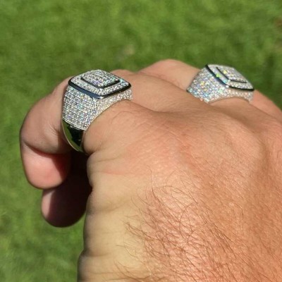 1.8ct Men's Iced Out Moissanite 925 Sterling Silver Square Ring 