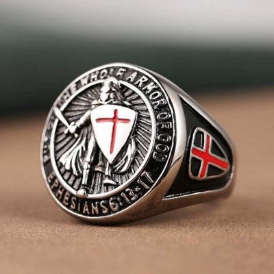 Red Cross Design Men's Stainless Steel Ring