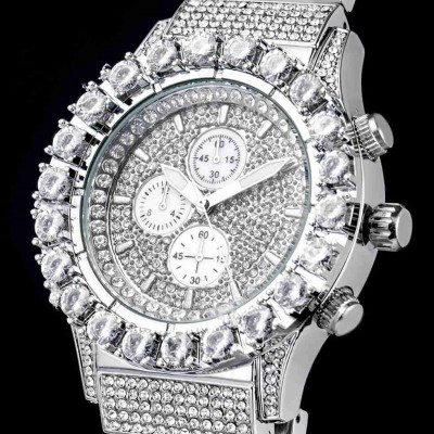 Round Cut Luminous Men's Watch in White Gold