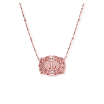 Unisex Initial Rose Gold 925 Sterling Silver Mini Belt Buckle Necklace