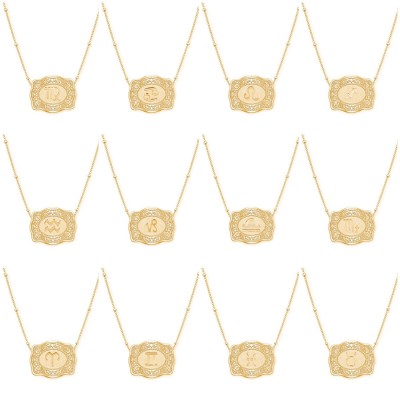 Unisex Yellow Gold 925 Sterling Silver Zodiac Mini Belt Buckle Necklace