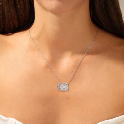 Western Style Personalized Initial 925 Sterling Silver Belt Buckle Necklace